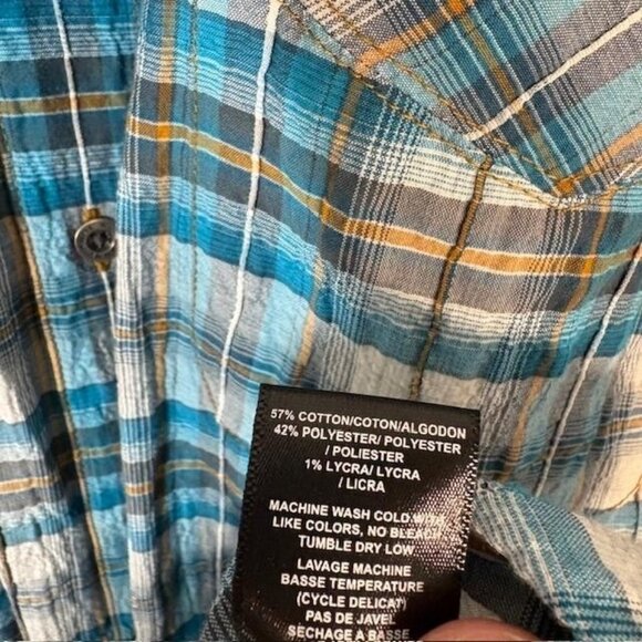 Kuhl Shirt Mens XL Blue Gray Plaid Short Sleeve Button Down Western Hiking Trail - Picture 4 of 7
